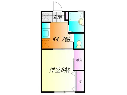 ドミール五番館(1K/2階)の間取り写真