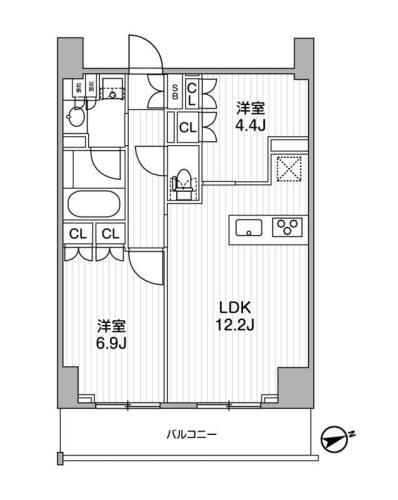 DIMUS蔵前RESIDENCE(2LDK/14階)の間取り写真