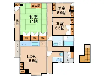 鹿児島県鹿屋市 2階建 築37年(3LDK/2階)の間取り写真