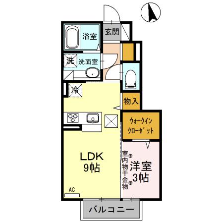 ヴァイア C(1LDK/1階)の間取り写真