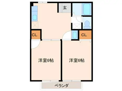 グリーンヒルズなかのII(2DK/1階)の間取り写真