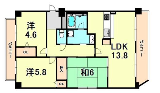 アーバネックス芦屋業平(3LDK/6階)の間取り写真