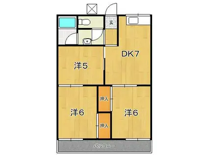 小八幡ハイツ(3DK/2階)の間取り写真