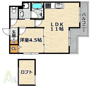 VILLA神戸北町(1LDK/2階)の間取り写真