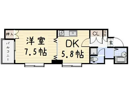 リファレンス北方II(1DK/9階)の間取り写真