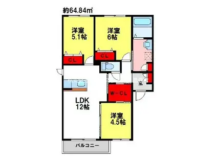 シュトラール(3LDK/1階)の間取り写真