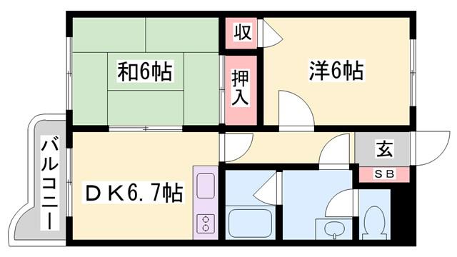 メゾン・DE・OK(2DK/2階)の間取り写真