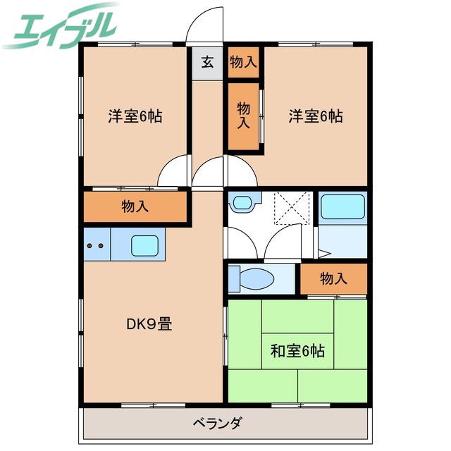 伊勢松本貸マンション(3DK/2階)の間取り写真