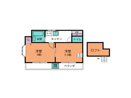 リーフコート江戸川台A棟(2K/2階)の間取り写真