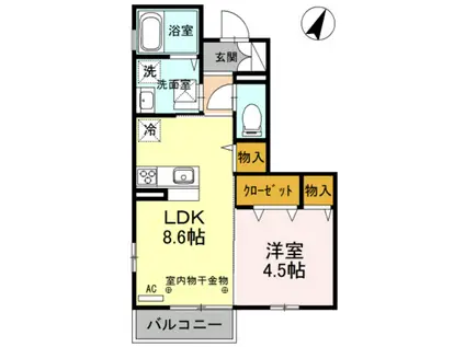 D-ROOM芹川(1LDK/1階)の間取り写真