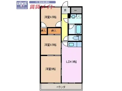 リパルティーレ津新町A(3LDK/1階)の間取り写真