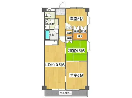 第19柴田マンション(3LDK/5階)の間取り写真