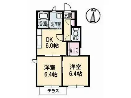 メゾンド フルール B棟(2DK/1階)の間取り写真