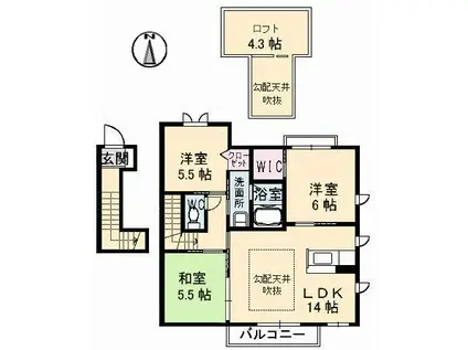 フィオレンテB棟(3LDK/2階)の間取り写真