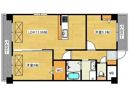 ルネス リュシオル(2LDK/2階)の間取り写真