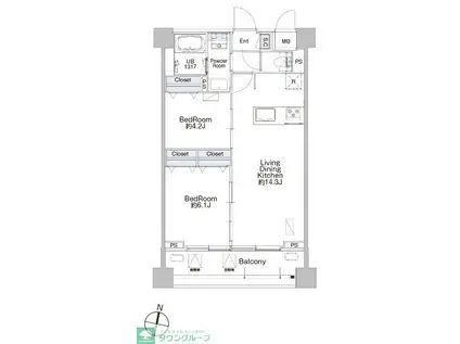 プロシード池上(2LDK/8階)の間取り写真