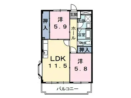 ビューライフ長畑(2LDK/3階)の間取り写真