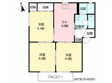 果楽苑 壱番館(3DK/2階)の間取り写真