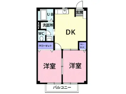 カームロズァリオ(2DK/1階)の間取り写真