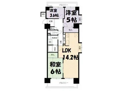 アーバンラフレ志賀1号棟(3LDK/5階)の間取り写真