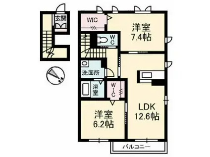 プロヌーブ西本浦B(2LDK/2階)の間取り写真
