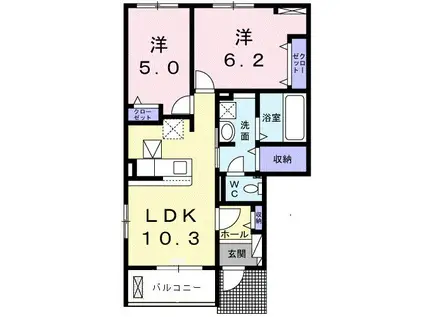 ルミウスII B(2LDK/1階)の間取り写真