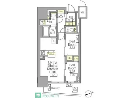 テラス北千住(2LDK/12階)の間取り写真