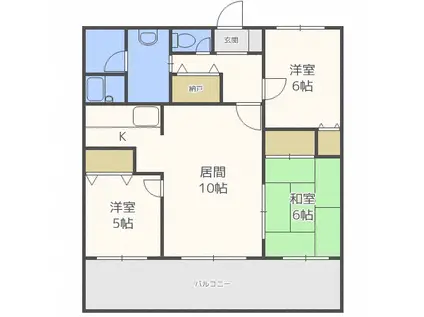 ライオンズマンション西線6条(3LDK/2階)の間取り写真