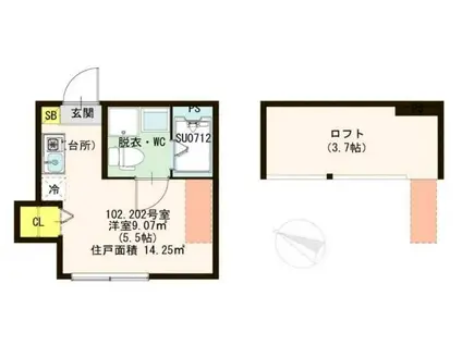 アリー小菅(ワンルーム/1階)の間取り写真