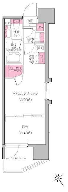 レジディア門前仲町プレイス(1DK/9階)の間取り写真