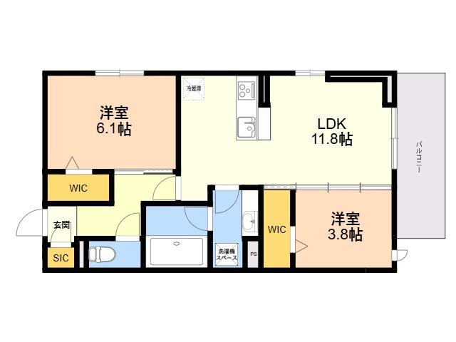 トリシア野多目Ⅱ(2LDK/3階)の間取り写真