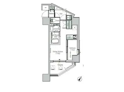 ONE ROOF RESIDENCE KIBA イースト(1DK/12階)の間取り写真