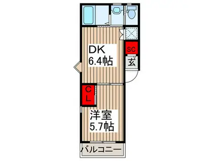 ハピネスアイル大成(1DK/2階)の間取り写真