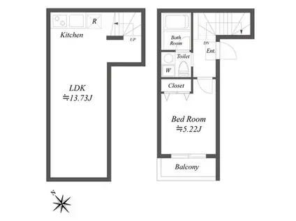 ルクレ三田(1LDK/B1階)の間取り写真