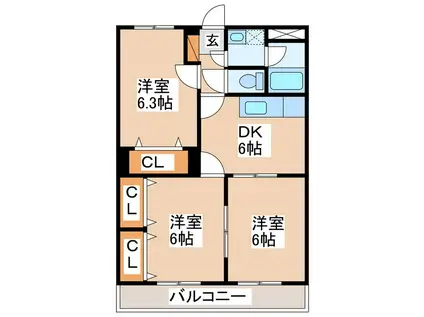 アンソレイユ(3DK/2階)の間取り写真