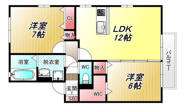 リビングタウン加美北 E棟(2LDK/2階)の間取り写真