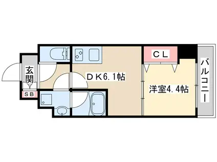 ライブガーデン江坂9(1DK/7階)の間取り写真