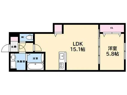 スコッパー・ギャバン物見東(1LDK/1階)の間取り写真