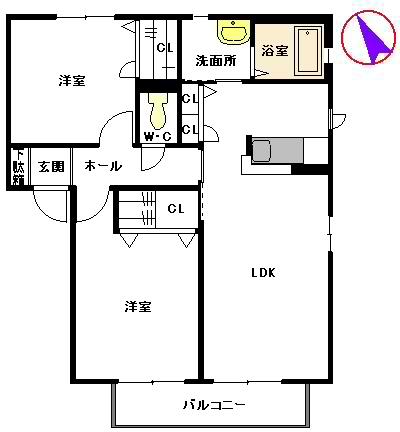 スリーゼC棟(2LDK/2階)の間取り写真