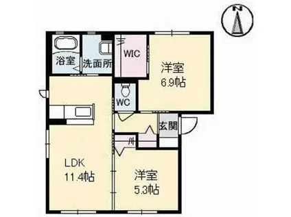 トワ アムール(2LDK/1階)の間取り写真