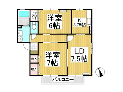 セジュール上田(2LDK/2階)の間取り写真