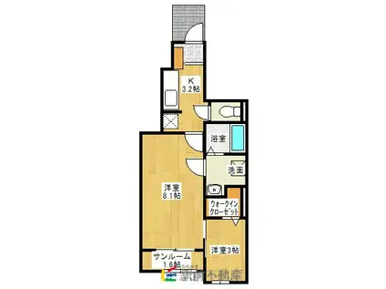 クリスタル・アクアL(1SK/1階)の間取り写真