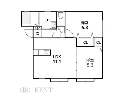 アバンセ西野I(2LDK/1階)の間取り写真