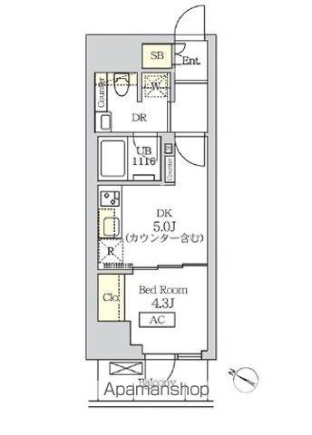 コスモグラシア新宿西早稲田(1DK/9階)の間取り写真
