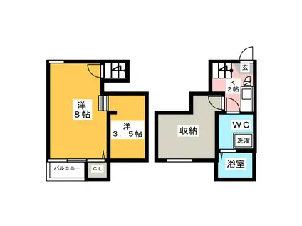 ベネフィスタウン竹下V(1K/2階)の間取り写真