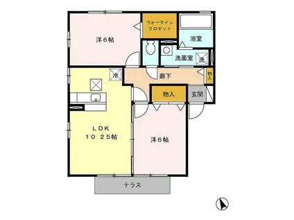プレフェリートD棟(2LDK/1階)の間取り写真