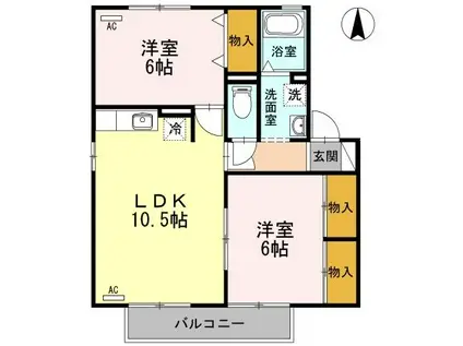 ハイブリッジ A棟(2LDK/2階)の間取り写真