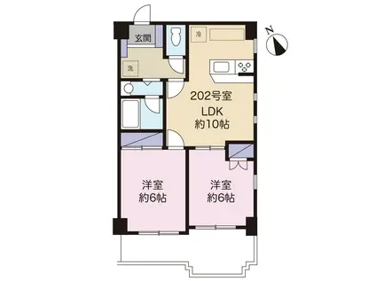 アルカディア(2LDK/2階)の間取り写真