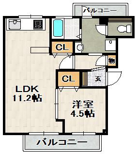 VIEWTERRACE売布(1LDK/2階)の間取り写真