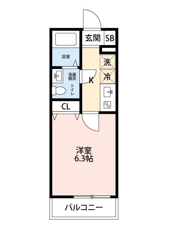 CASA堺東(1K/2階)の間取り写真